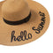 Wide Brim Straw Hat with Embroidered Hello Summer
