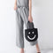 Straw Bucket Bag with Embroideredy Smiley Face